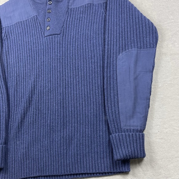 LL Bean Sweater Mens XL Tall Blue Pullover Wool Commando Henley Military Army - Picture 4 of 13